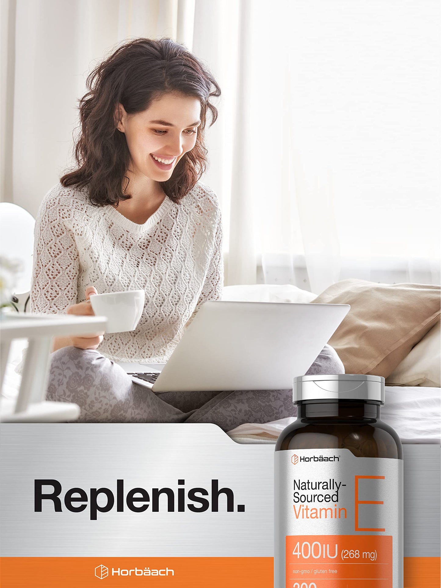 Horbäach Vitamin E Softgel Capsules | 400 IU (268 mg) | 300 Count | Non-GMO & Gluten Free | D-Alpha Tocopherol
