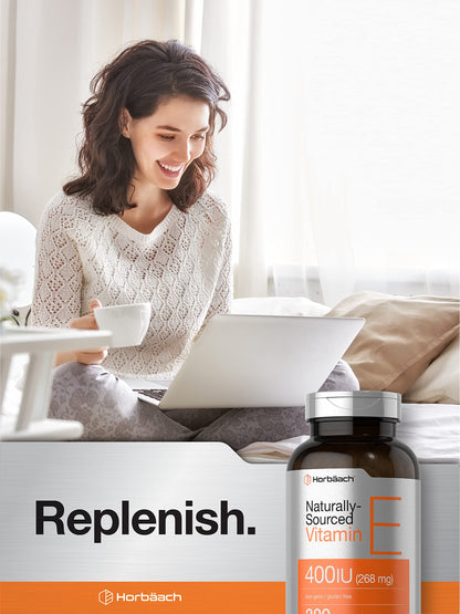 Horbäach Vitamin E Softgel Capsules | 400 IU (268 mg) | 300 Count | Non-GMO & Gluten Free | D-Alpha Tocopherol