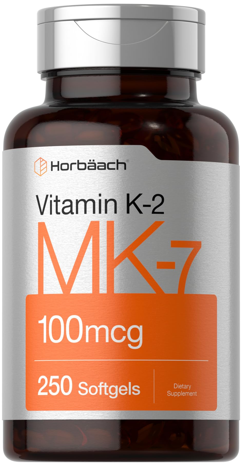 Horbäach Vitamin K2 MK7 100mcg – 250 Softgels – Non-GMO, Gluten Free