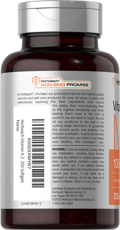 Horbäach Vitamin K2 MK7 100mcg – 250 Softgels – Non-GMO, Gluten Free