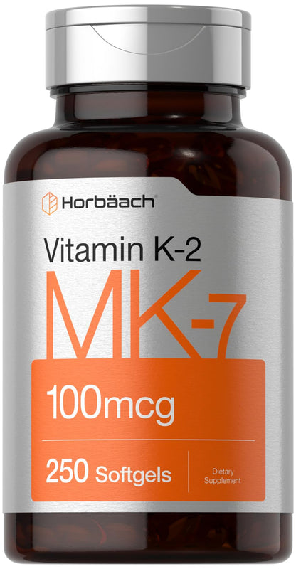 Horbäach Vitamin K2 MK7 100mcg – 250 Softgels – Non-GMO, Gluten Free