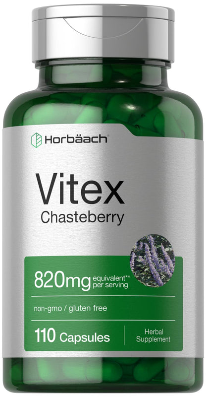 Horbäach Vitex Berry 820mg | 110 Capsules | Chasteberry Supplement for Women | Agnus-Castus Fruit | Non-GMO, Gluten Free