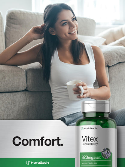 Horbäach Vitex Berry 820mg | 110 Capsules | Chasteberry Supplement for Women | Agnus-Castus Fruit | Non-GMO, Gluten Free