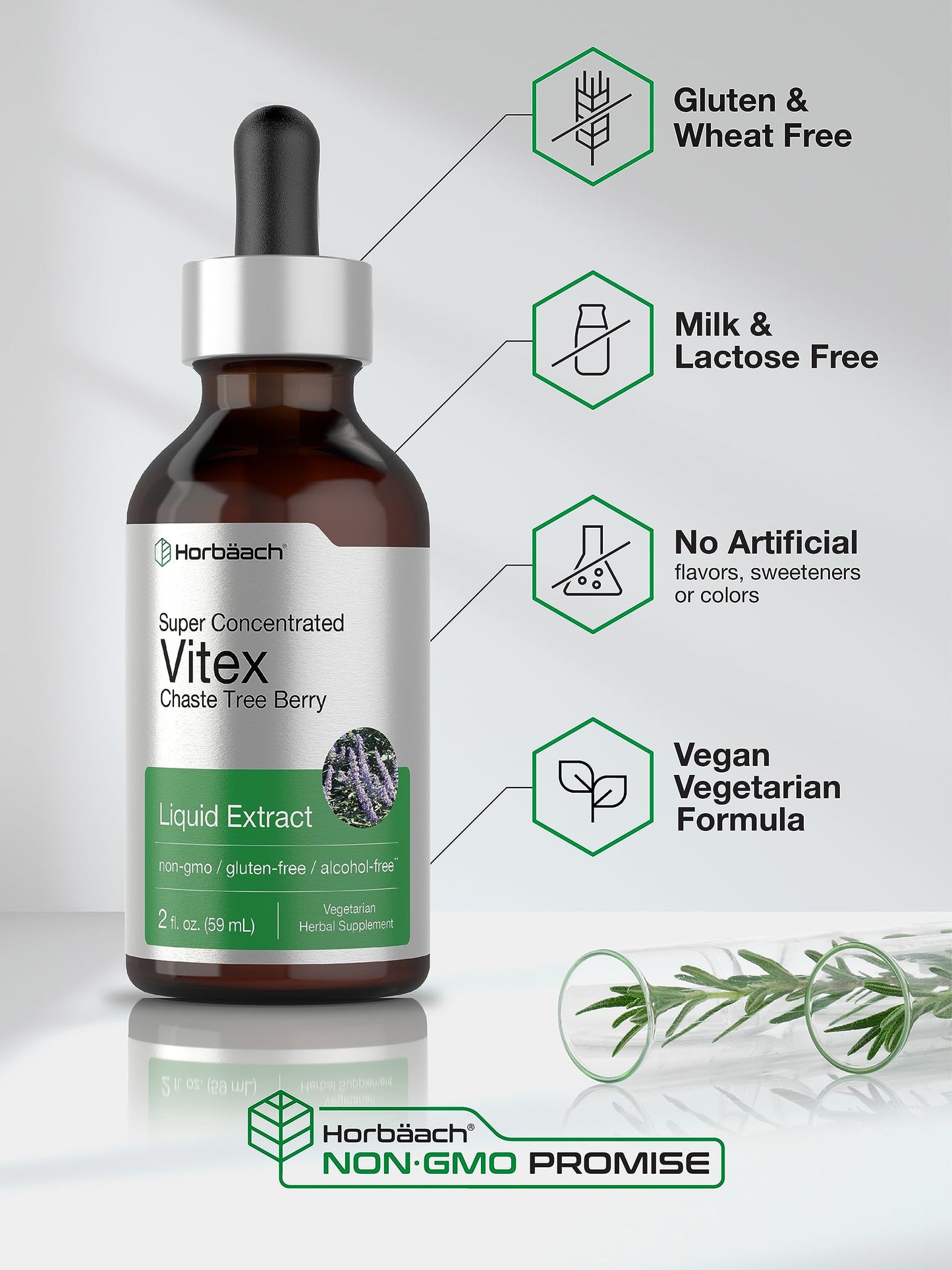 Horbäach Vitex Berry Chasteberry Extract Tincture | 2 fl oz | Alcohol-Free, Vegetarian, Non-GMO