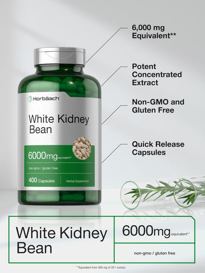 Horbäach White Kidney Bean Extract Capsules - 6000mg, 400 Count, Non-GMO & Gluten Free