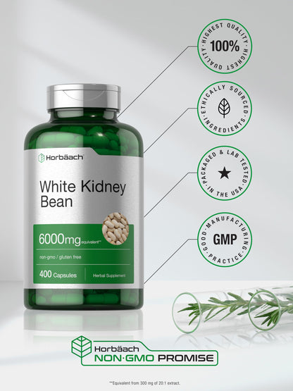 Horbäach White Kidney Bean Extract Capsules - 6000mg, 400 Count, Non-GMO & Gluten Free
