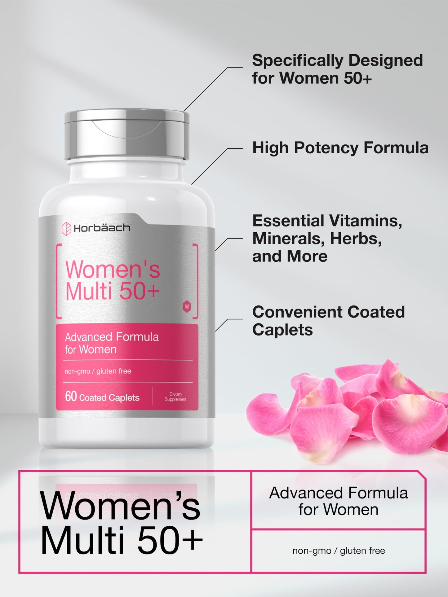 Horbäach Women's Multivitamin 50 Plus | 60 Coated Caplets | Advanced Vitamin Formula | Non-GMO & Gluten Free Supplement