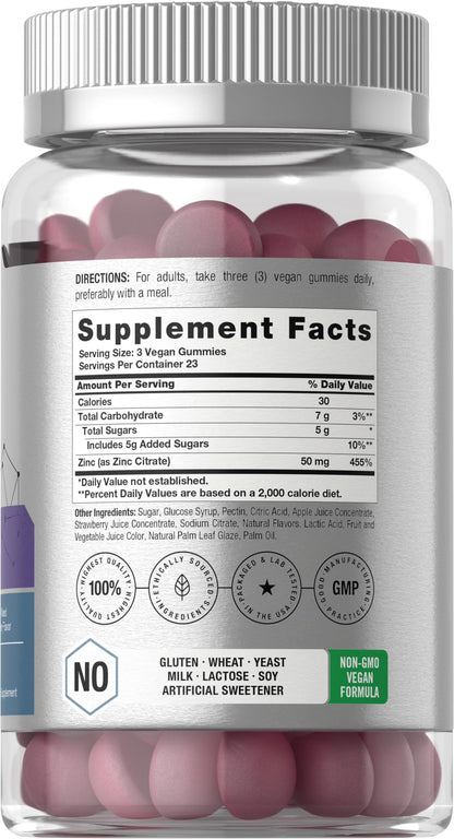Horbäach Zinc 50mg Gummies | 70 Mixed Berry | Vegan, Non-GMO & Gluten Free | Zinc Citrate