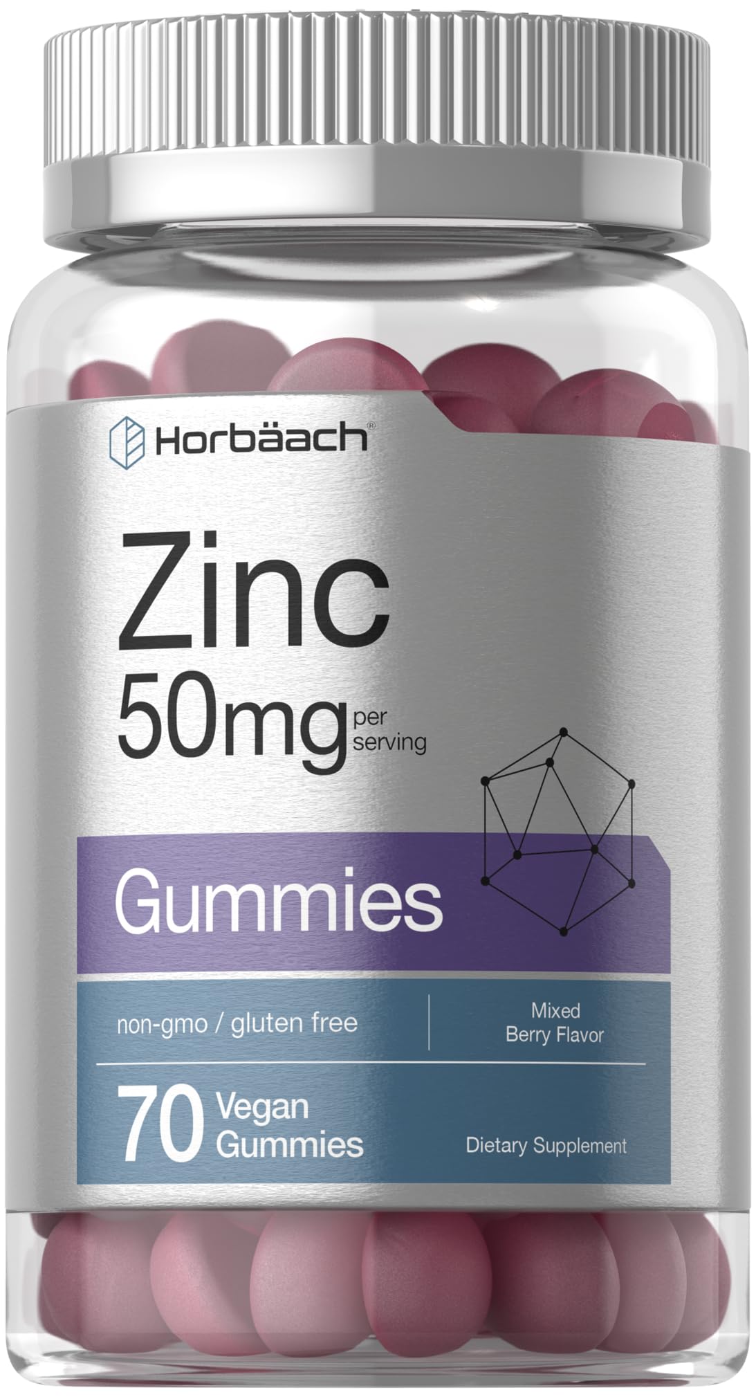 Horbäach Zinc 50mg Gummies | 70 Mixed Berry | Vegan, Non-GMO & Gluten Free | Zinc Citrate