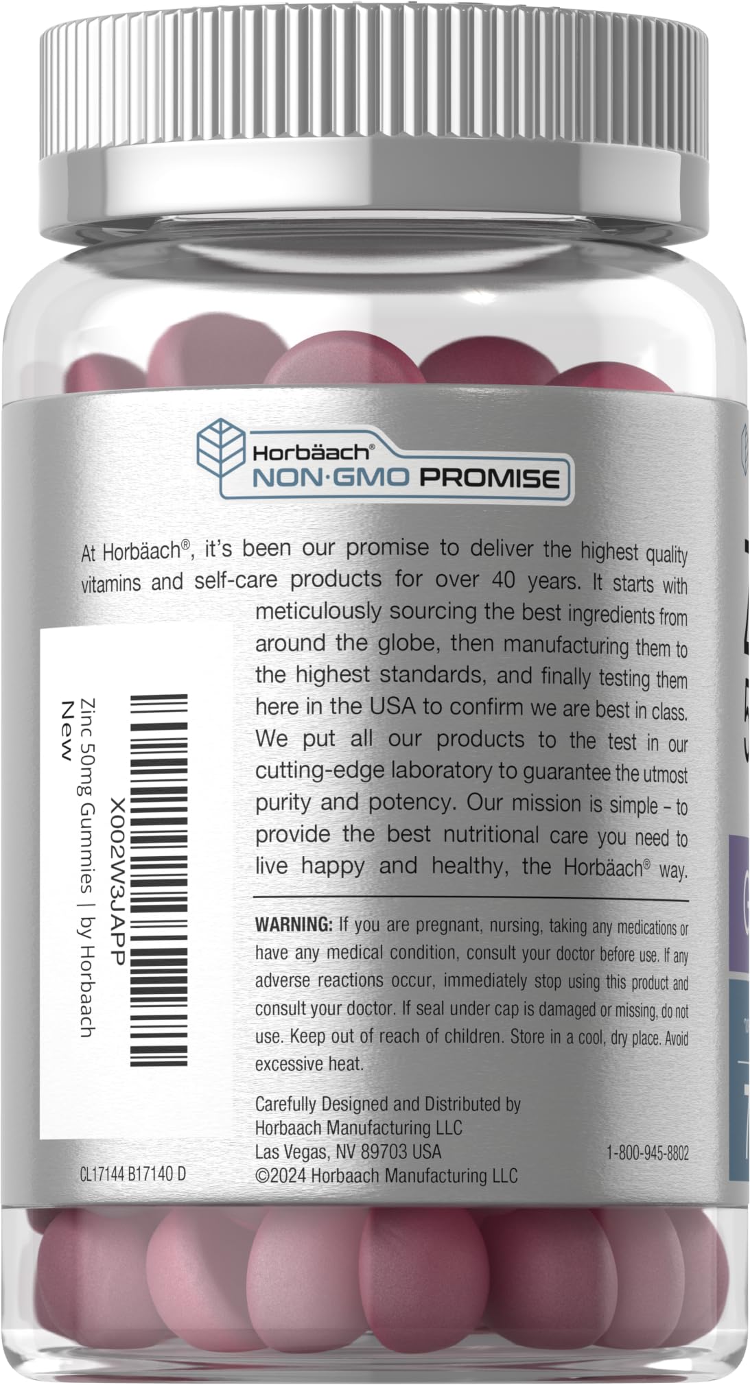 Horbäach Zinc 50mg Gummies | 70 Mixed Berry | Vegan, Non-GMO & Gluten Free | Zinc Citrate