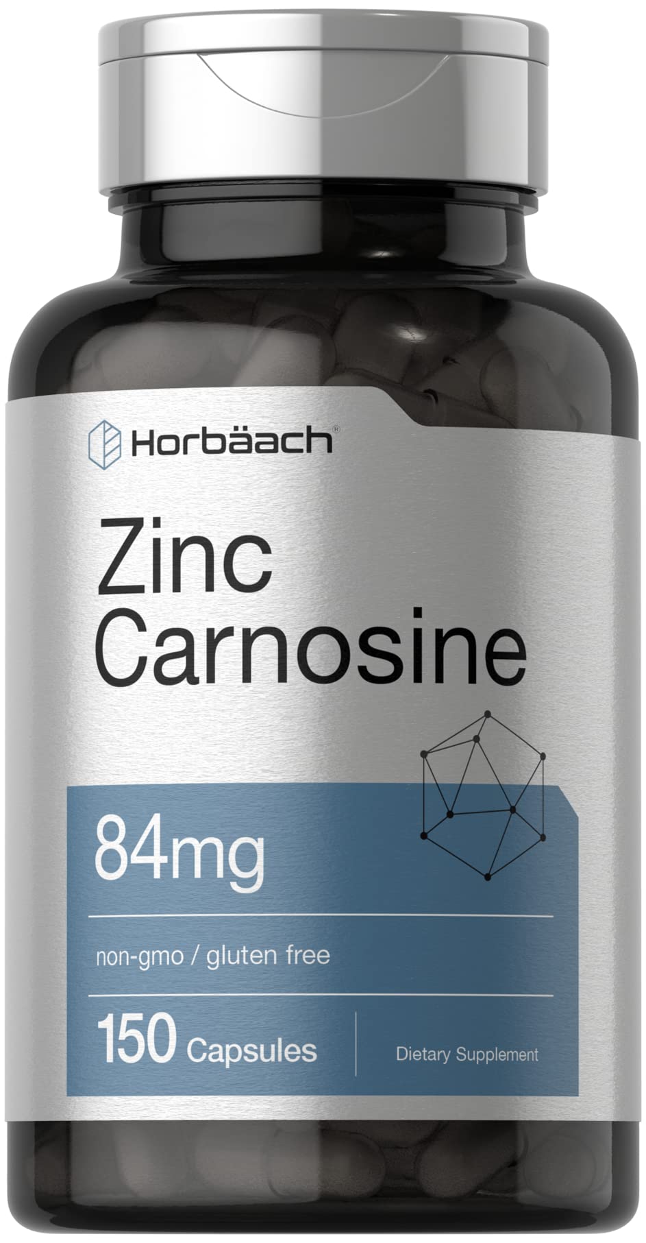 Horbäach Zinc Carnosine Supplement | 84 mg per Capsule | 150 Count | Non-GMO & Gluten Free