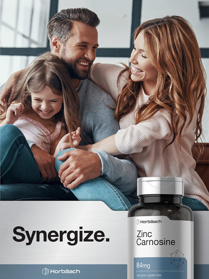 Horbäach Zinc Carnosine Supplement | 84 mg per Capsule | 150 Count | Non-GMO & Gluten Free