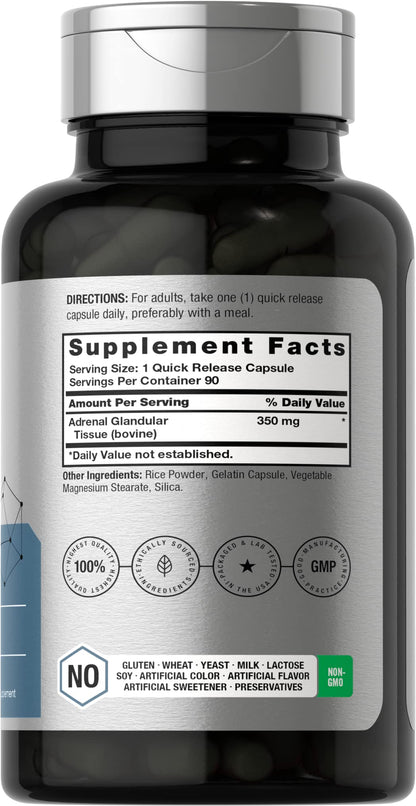 Horbäach Raw Adrenal Glandular 350 mg | 90 Capsules | Non-GMO, Gluten Free