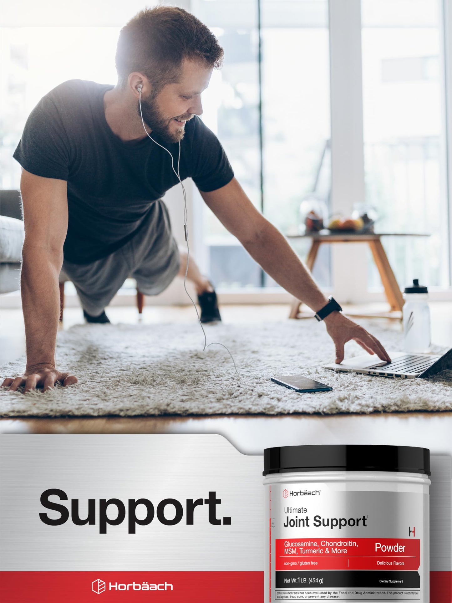 Horbäach Ultimate Joint Support Powder 1 lb – Glucosamine, Chondroitin, MSM & Turmeric | Non-GMO, Gluten Free