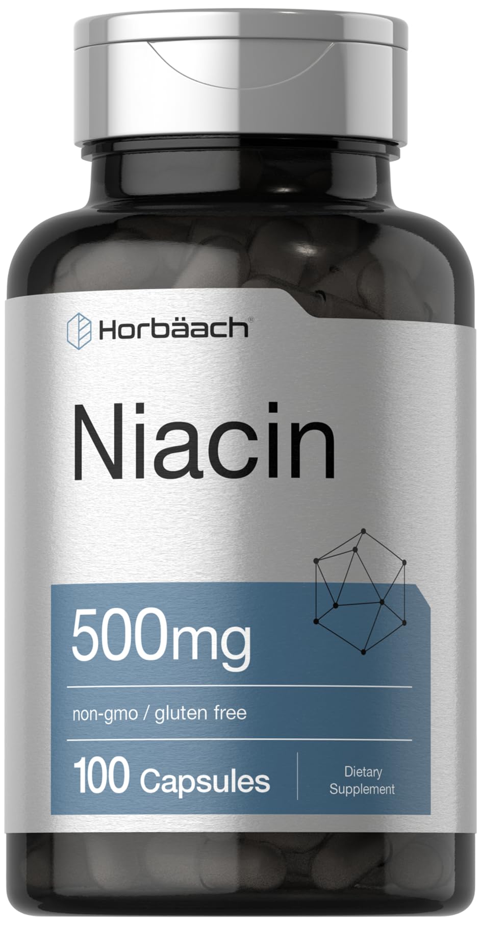 Horbäach Niacin Vitamin B3 500mg - 100 Capsules | Gluten Free & Non-GMO