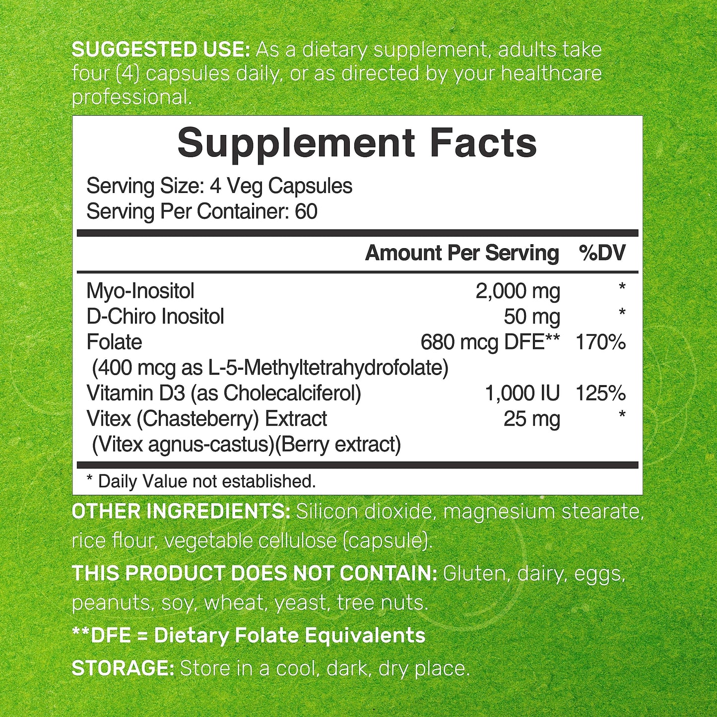 Myo-Inositol & D-Chiro Inositol for Women (40:1) – 2,050mg/serving | 240 Veggie Capsules | Non-GMO