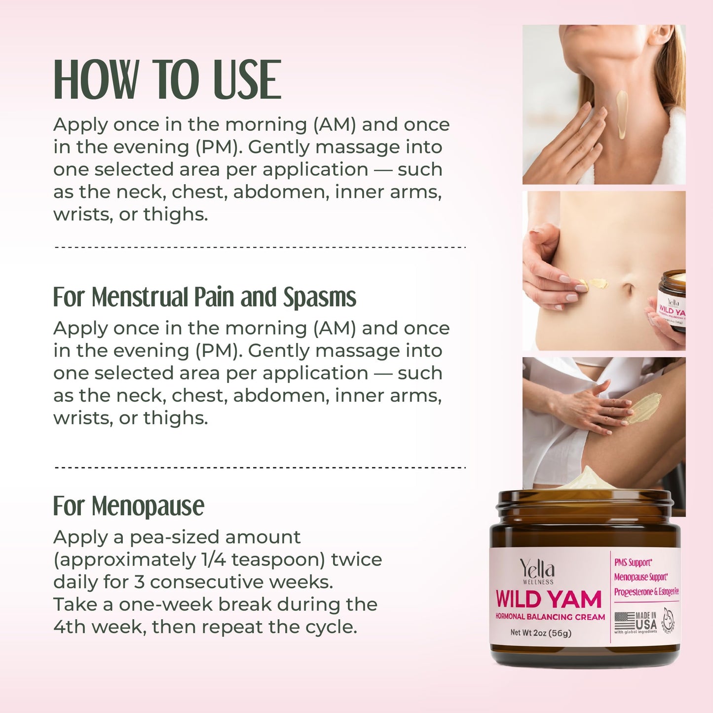 Wild Yam Cream for Hormone Balance – Progesterone-Free PMS & Menopause Support (2oz)