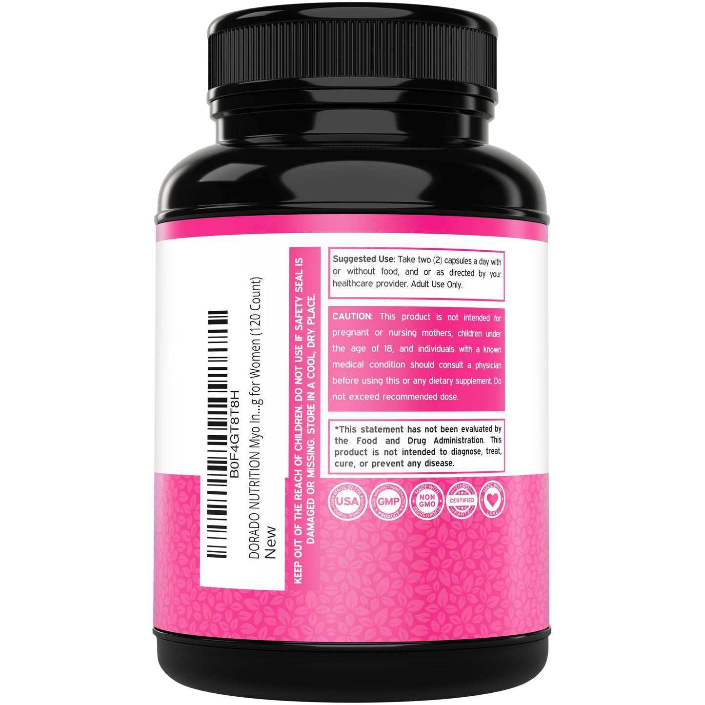 Myo-Inositol Capsules 1000mg Per Serving – Hormone Balance Support for Women, Vegan, Gluten Free, Made in USA (120 Count)