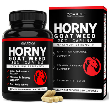 Horny Goat Weed 20% Icariins - For Men & Women | USA Made 60 Count