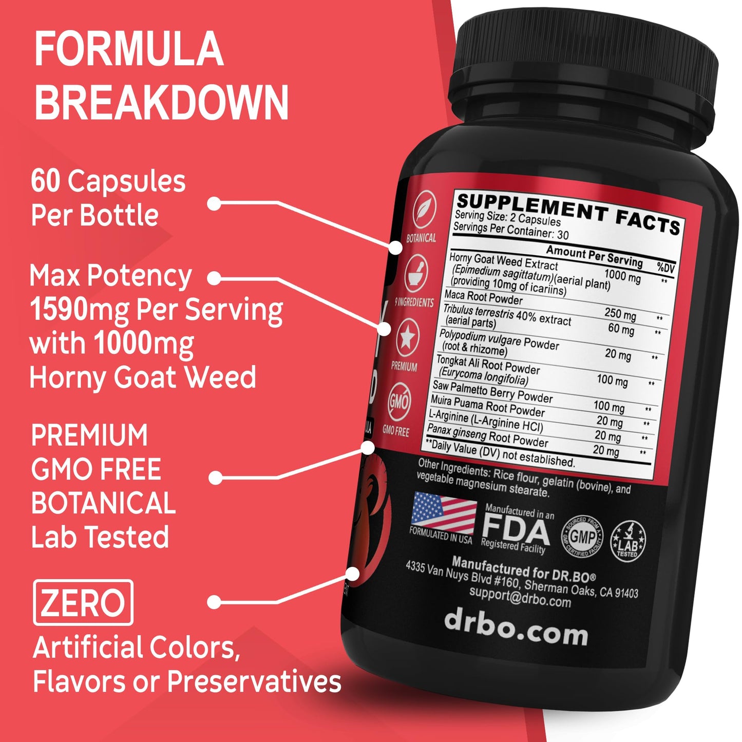 Horny Goat Weed For Men and Women - 1590mg Extra Max Male Enhancement, Stamina, Endurance, Performance - Maca Root, Tribulus, Muira Puama, L Arginine Ginseng Hornygoatweed for Men & Women - 60 Pills
