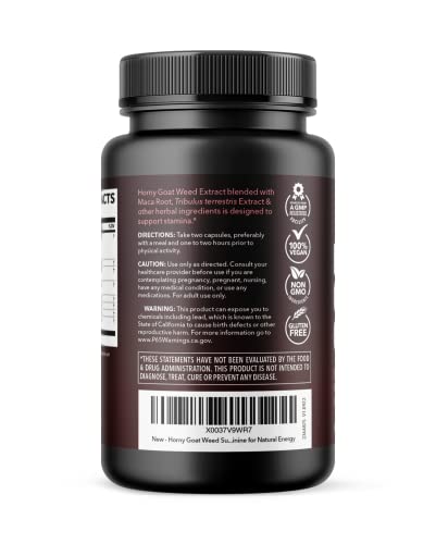 Horny Goat Weed Capsules with Tongkat Ali & Muira Puama - Extra Strength, 120-Count (2-Month Supply)