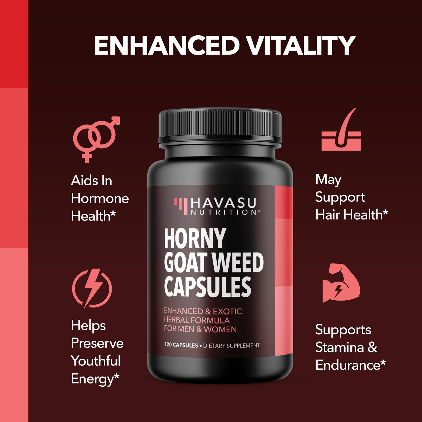 Horny Goat Weed Capsules with Tongkat Ali & Muira Puama - Extra Strength, 120-Count (2-Month Supply)
