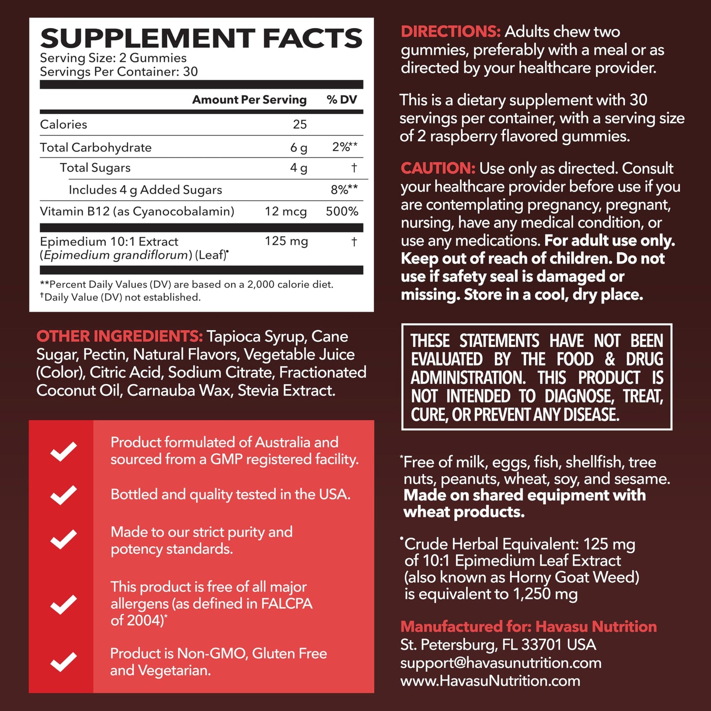 Horny Goat Weed Gummies with Vitamin B12 - Energy, Endurance & Performance Support for Male Health - 60 Count - Vegetarian-Friendly, Non-GMO, Pectin-Based - Raspberry Flavor, 1 Month Supply