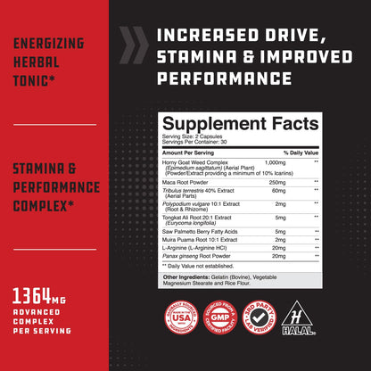 Extra Strength Testosterone Booster for Men – Natural Supplement with Horny Goat Weed, Maca, Tongkat Ali & Saw Palmetto