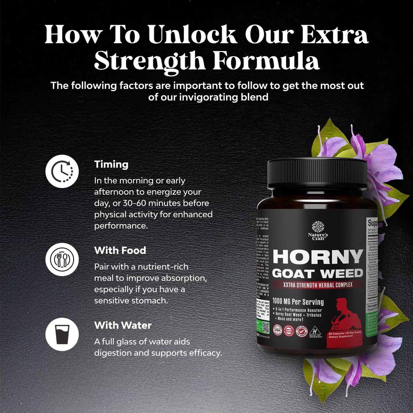 Horny Goat Weed for Men - Extra Strength 1000mg Formula with Black Maca, Tongkat Ali, Saw Palmetto & Panax Ginseng Extract | 60 Capsules