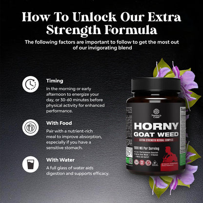 Horny Goat Weed for Men - Extra Strength 1000mg Formula with Black Maca, Tongkat Ali, Saw Palmetto & Panax Ginseng Extract | 60 Capsules