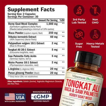 HornyGoatWeed for Men – 1000mg per Serving | Male Enhancement with Maca & Tongkat Ali