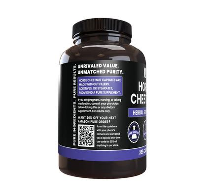 PURE ORIGINAL INGREDIENTS Horse Chestnut (365 Capsule), No Magnesium Or Rice Fillers, Always Pure, Lab Verified