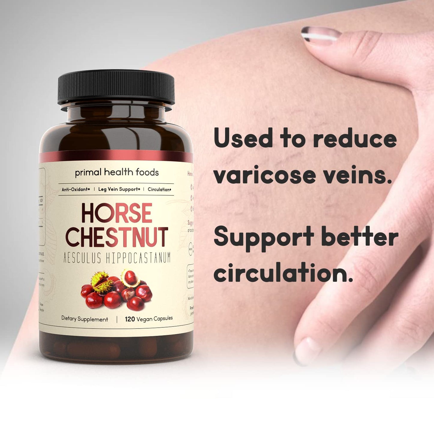 Primal Health Foods Horse Chestnut Extract 500 mg – 120 Servings | Varicose Veins & Blood Health | Vegetarian, Non-GMO & Gluten Free