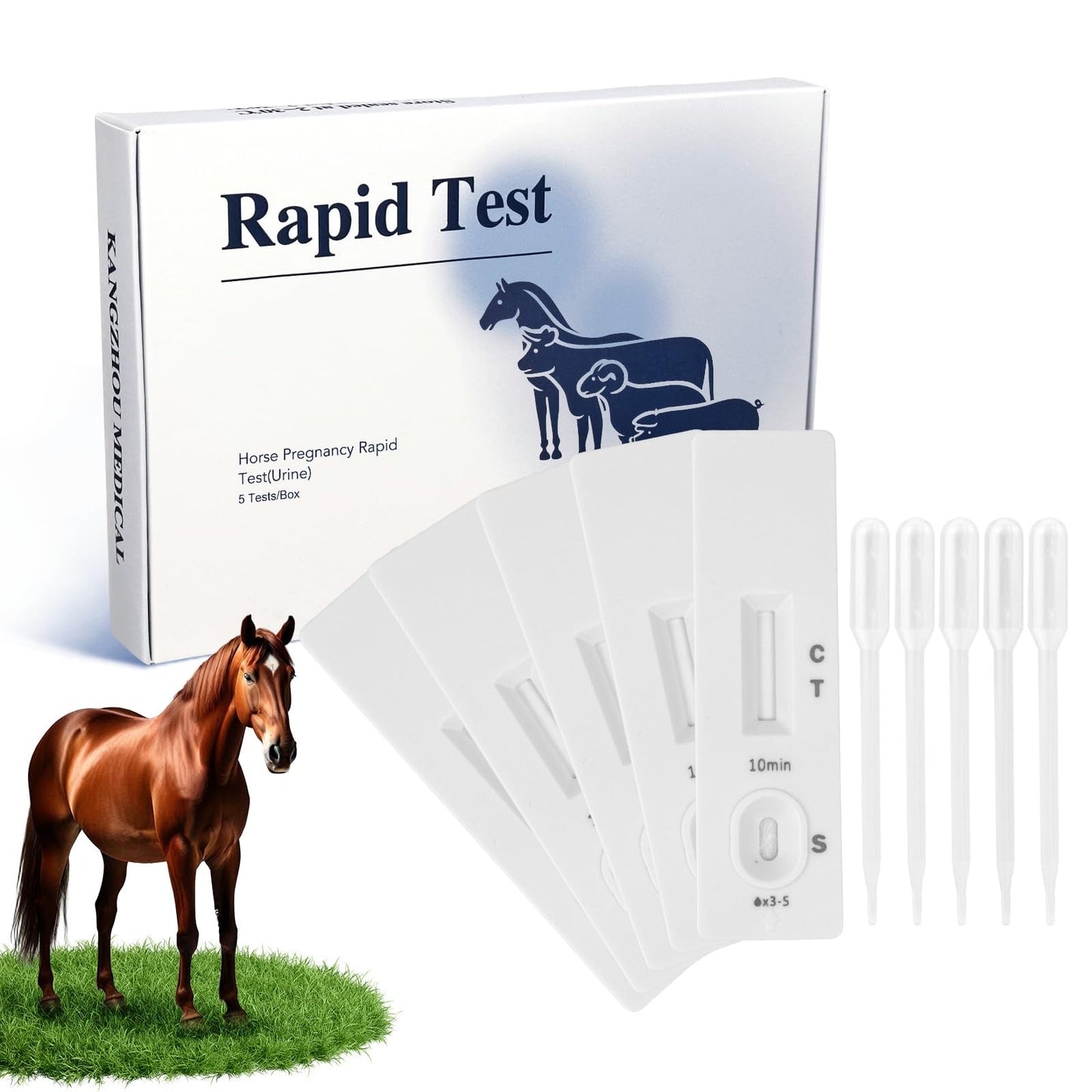 Horse Pregnancy Test Kit for Mares - Rapid Urine Test Strips, 10 Minutes, Easy-to-Use Breeding Detection (18-90 Days After Breeding)