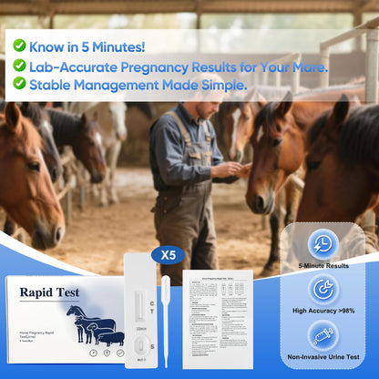Horse Pregnancy Test Kit for Mares - Rapid Urine Test Strips, 10 Minutes, Easy-to-Use Breeding Detection (18-90 Days After Breeding)