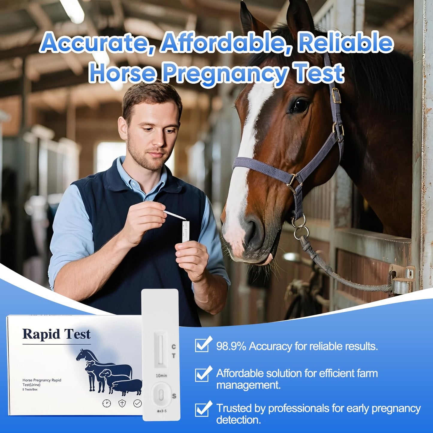 Horse Pregnancy Test Kit for Mares - Rapid Urine Test Strips, 10 Minutes, Easy-to-Use Breeding Detection (18-90 Days After Breeding)
