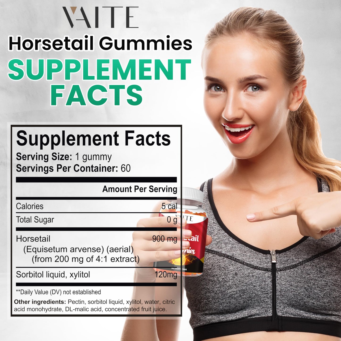 Horsetail Hair Growth Gummies – Silica & Antioxidant Support for Stronger Hair, Skin & Nails | Non-GMO, Gluten-Free | Cola de Caballo Hierba – 60 Vegan Chewables