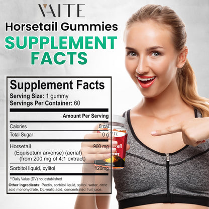 Horsetail Hair Growth Gummies – Silica & Antioxidant Support for Stronger Hair, Skin & Nails | Non-GMO, Gluten-Free | Cola de Caballo Hierba – 60 Vegan Chewables