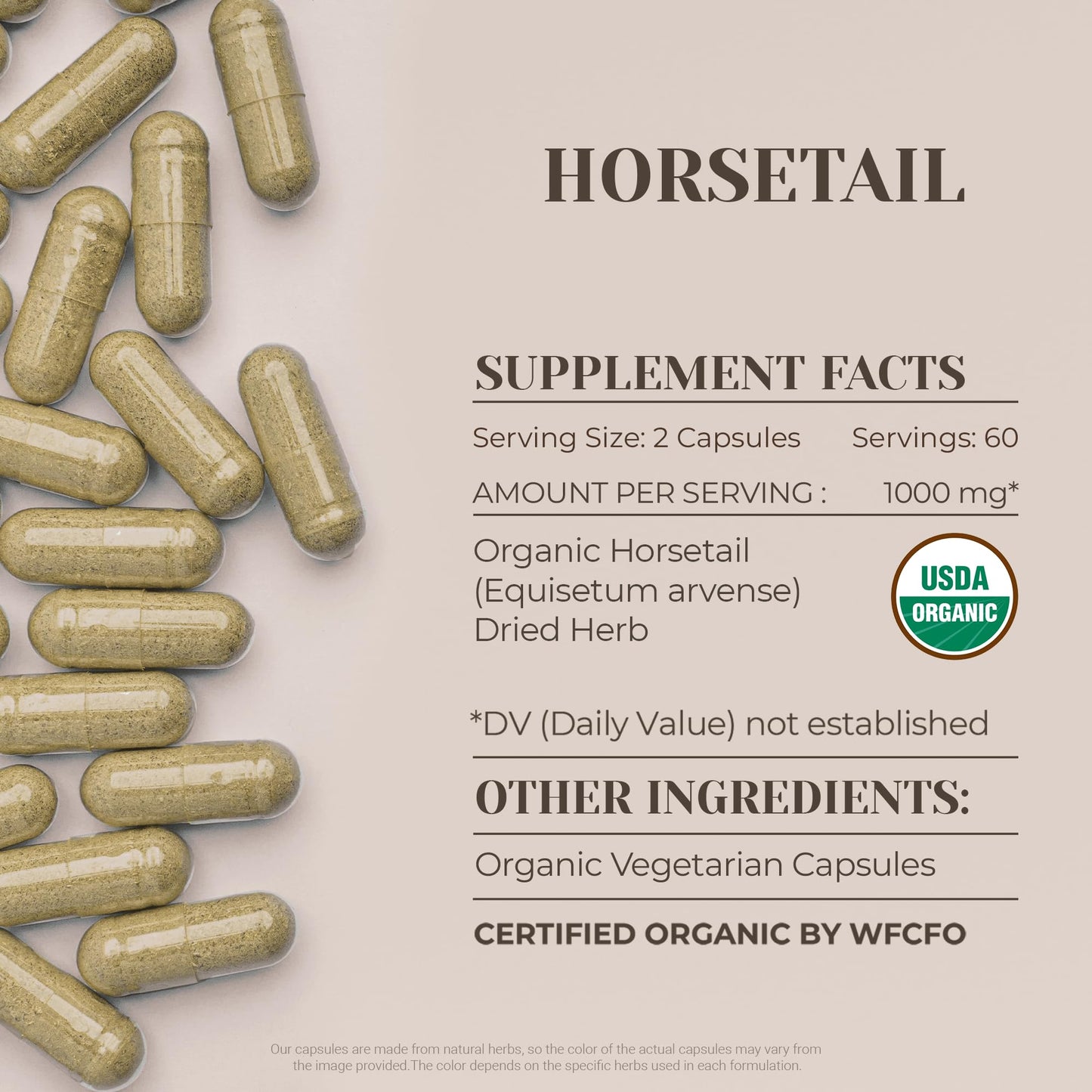 USDA Organic Horsetail Capsules 120 | High-Potency Equisetum Supplement