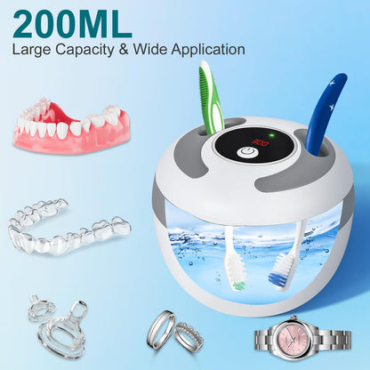 Hossili Ultrasonic Retainer Cleaner – 45kHz 200ml, 4 Wash Modes, 360° UV, Digital Timer (White)
