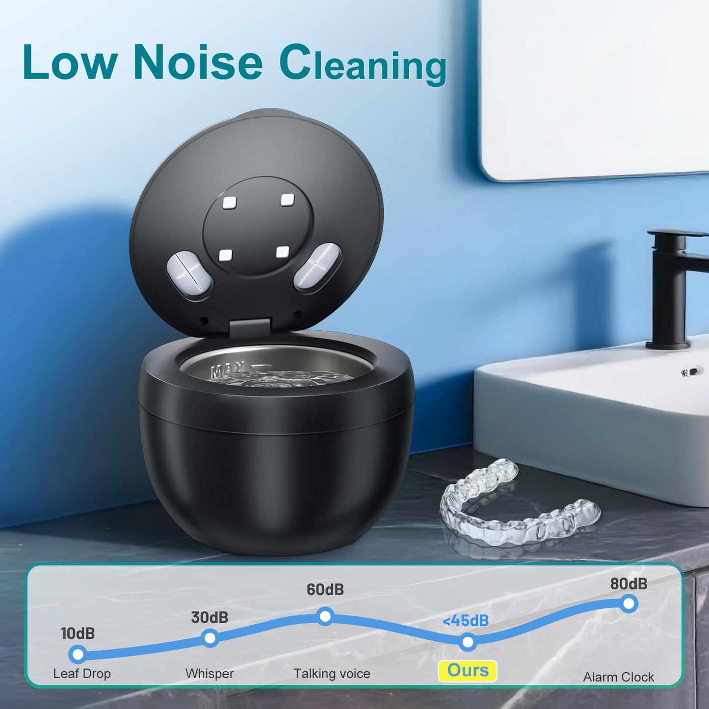 Hossili Ultrasonic Retainer Cleaner Machine – 200ML, 45kHz, 4 Modes, Digital Timer