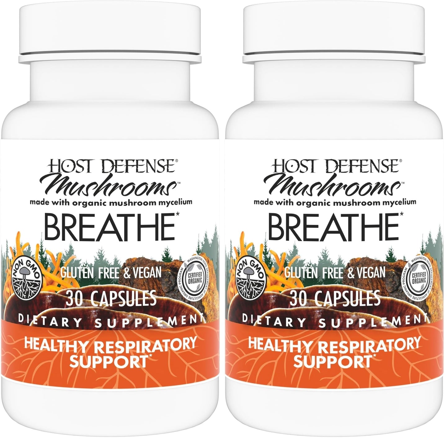 Host Defense Breathe Capsules – Immune & Respiratory Support (Pack of 2) | Chaga, Reishi & Cordyceps