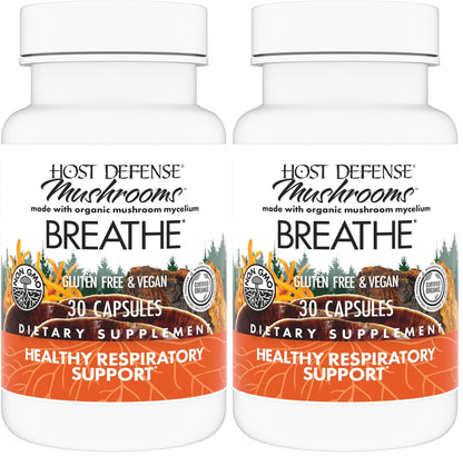 Host Defense Breathe Capsules – Immune & Respiratory Support (Pack of 2) | Chaga, Reishi & Cordyceps