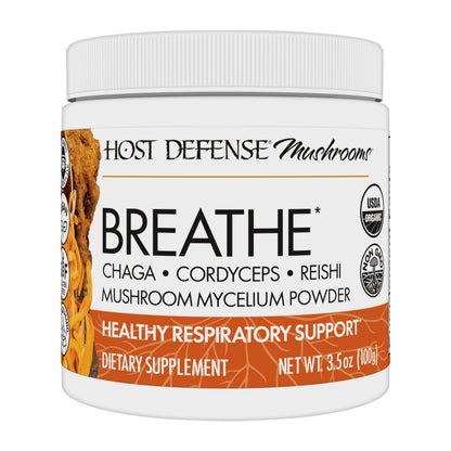 Host Defense Breathe Powder – Immune & Respiratory Mushroom Supplement (3.5 oz, 66 Servings)
