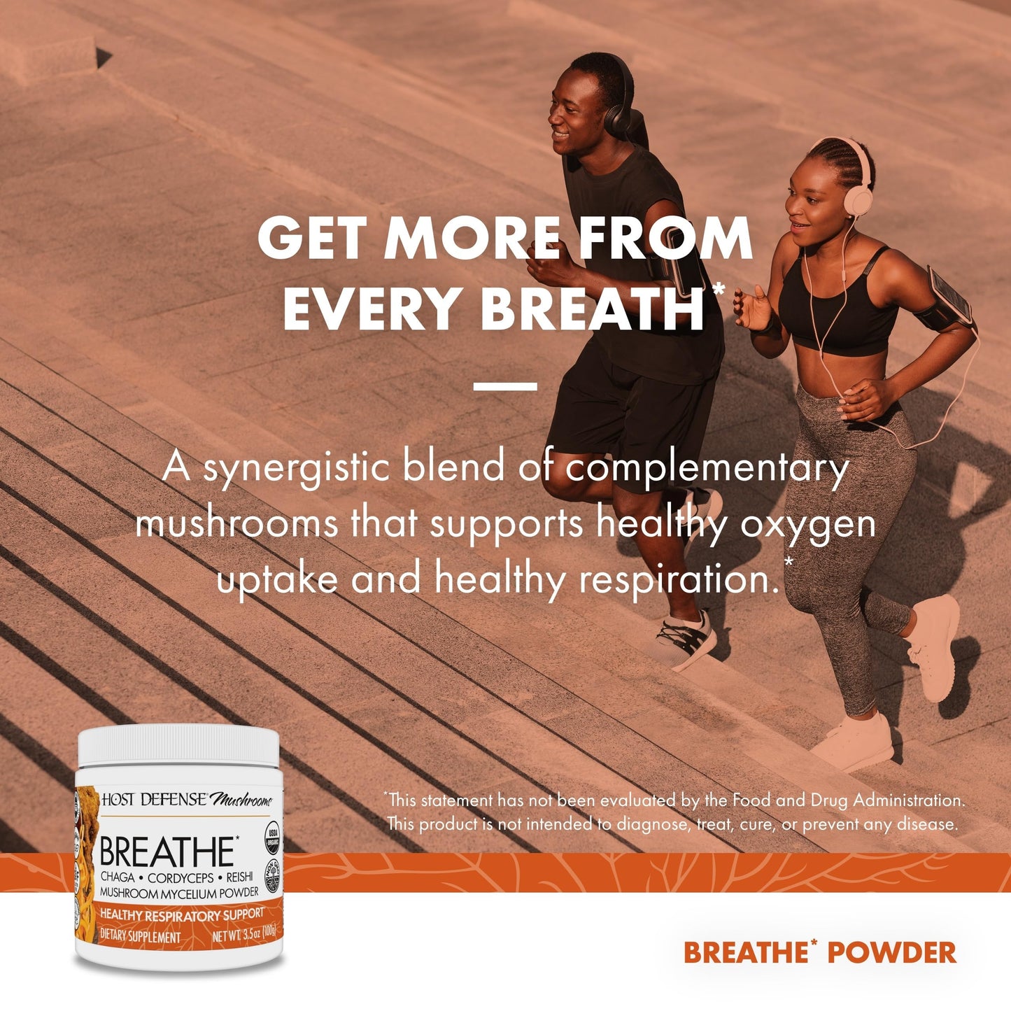 Host Defense Breathe Powder – Immune & Respiratory Mushroom Supplement (3.5 oz, 66 Servings)