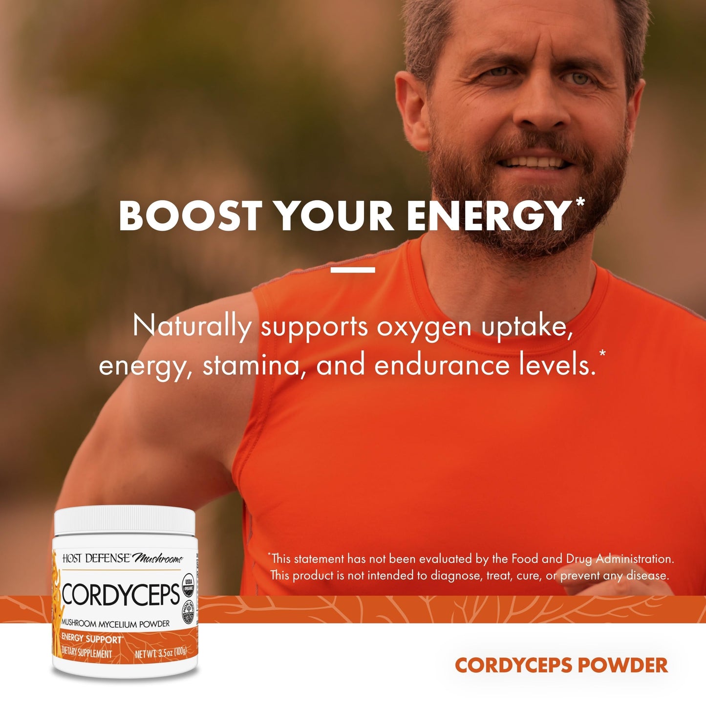 Host Defense Cordyceps Powder | Immune & Energy Support, Kidney Health | 3.5 oz (66 Servings)