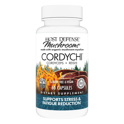 Host Defense CordyChi Capsules - Energy & Immune Support Supplement - Cordyceps & Reishi Mushroom Supplement for Relaxation & Respiratory Support - Aids Against Tiredness - 60 Capsules (30 Servings)*