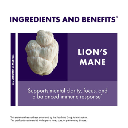 Host Defense Mushrooms Lion's Mane – Brain Health & Focus Capsules (30 Capsules / 15 Servings)
