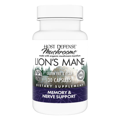 Host Defense Mushrooms Lion's Mane – Brain Health & Focus Capsules (30 Capsules / 15 Servings)