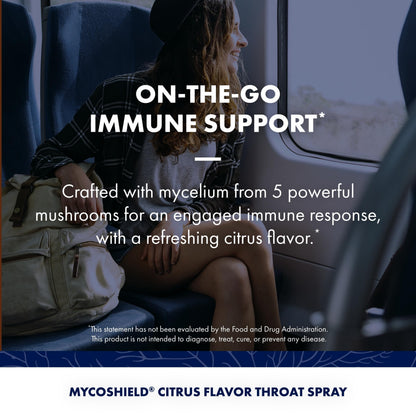 Host Defense MycoShield Throat Spray – Immune Support Mushroom Supplement (Chaga, Reishi, Turkey Tail) – Citrus Flavor, 1 fl oz (71 Servings)